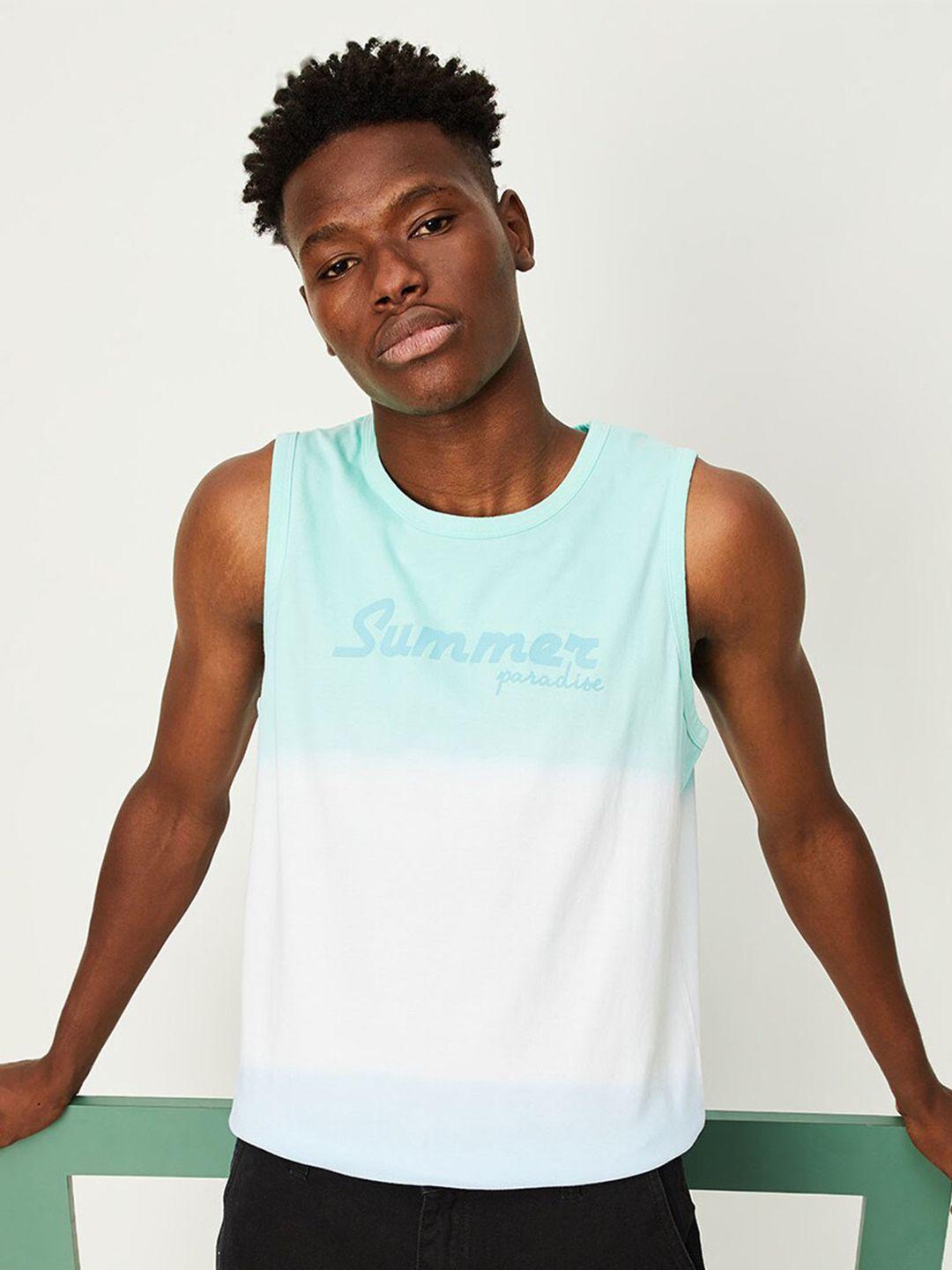 max typography printed sleeveless pure cotton t-shirt