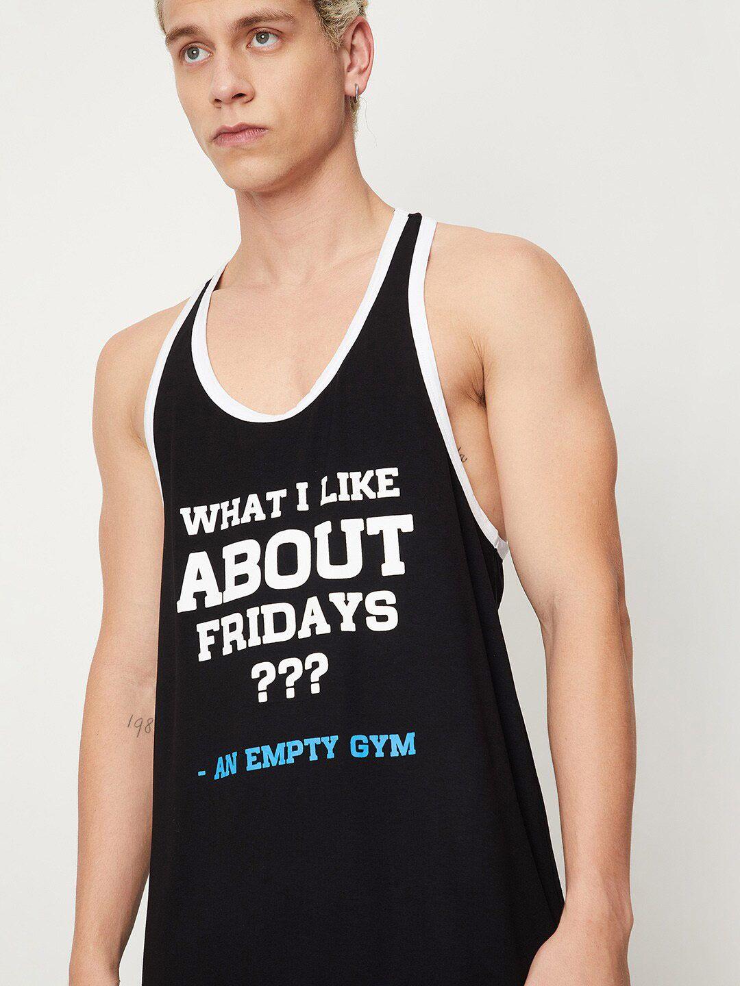 max typography printed sleeveless training or gym t-shirt