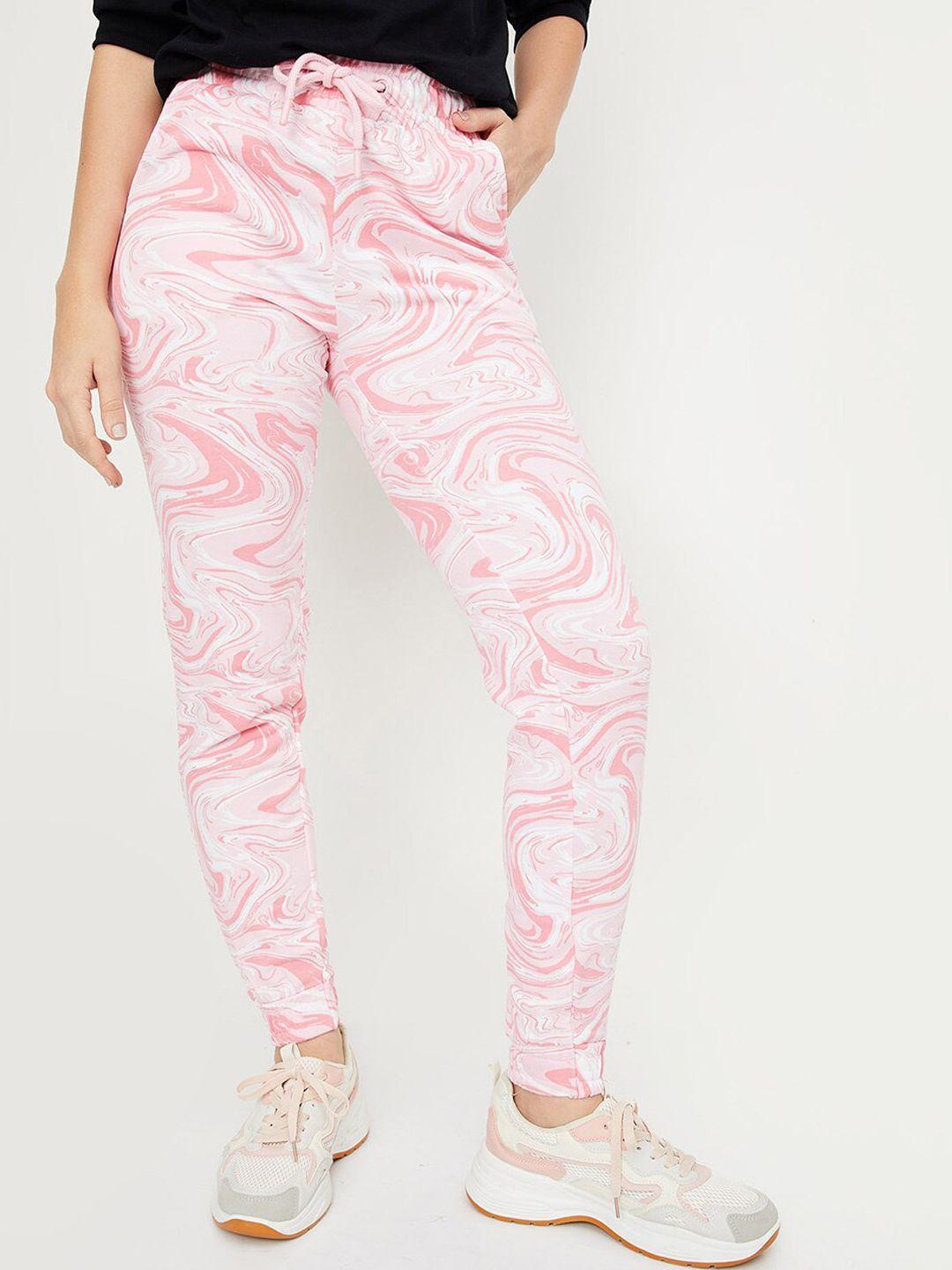 max-women-abstract-printed-pure-cotton-mid-rise-joggers