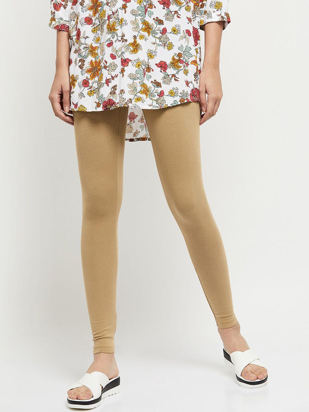 max women beige solid ankle-length leggings