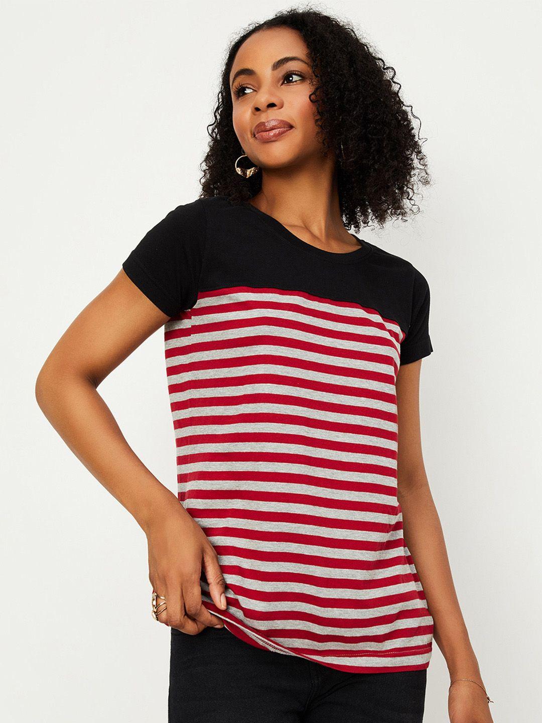 max women black & red striped 100%  cotton  t-shirt