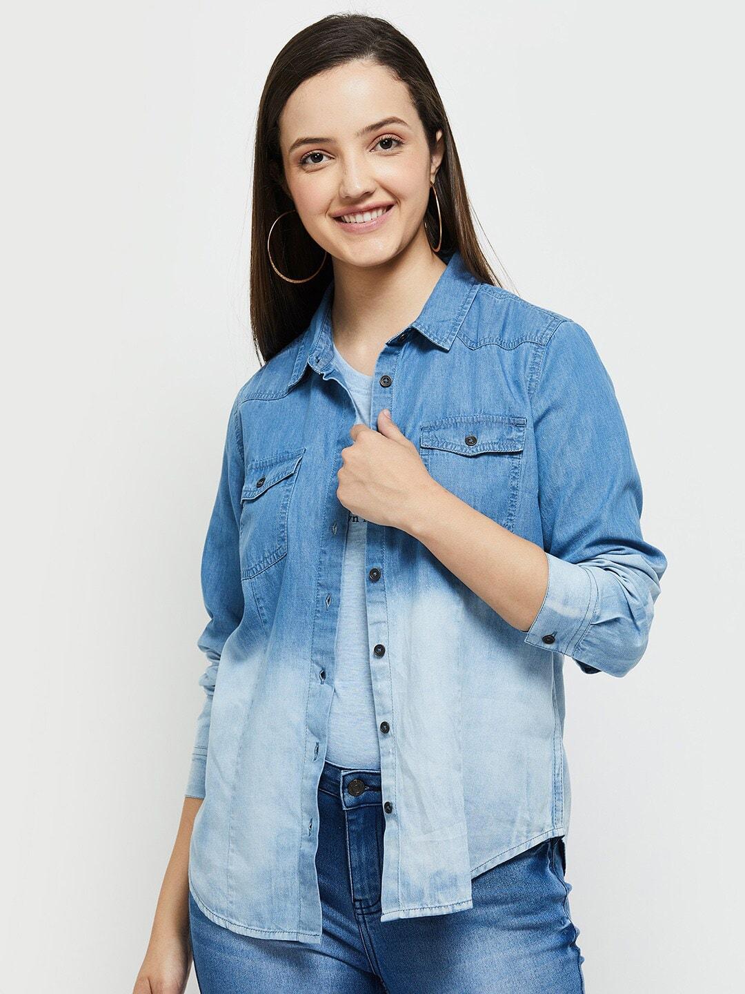 max women blue faded faded casual cotton shirt