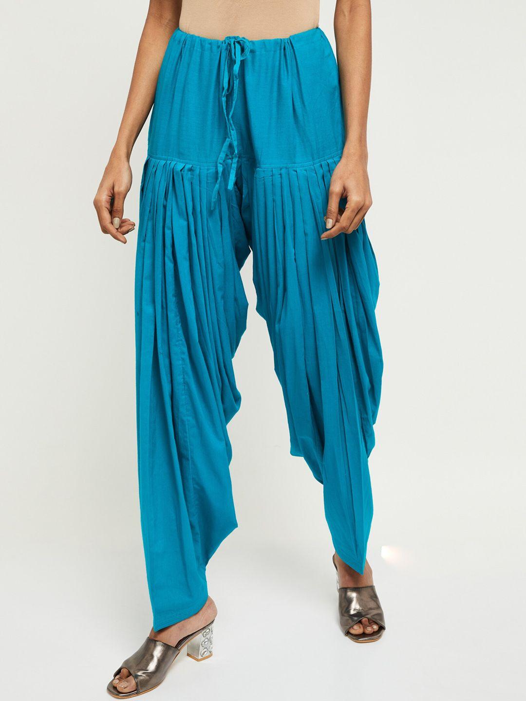 max women blue solid patiala pants