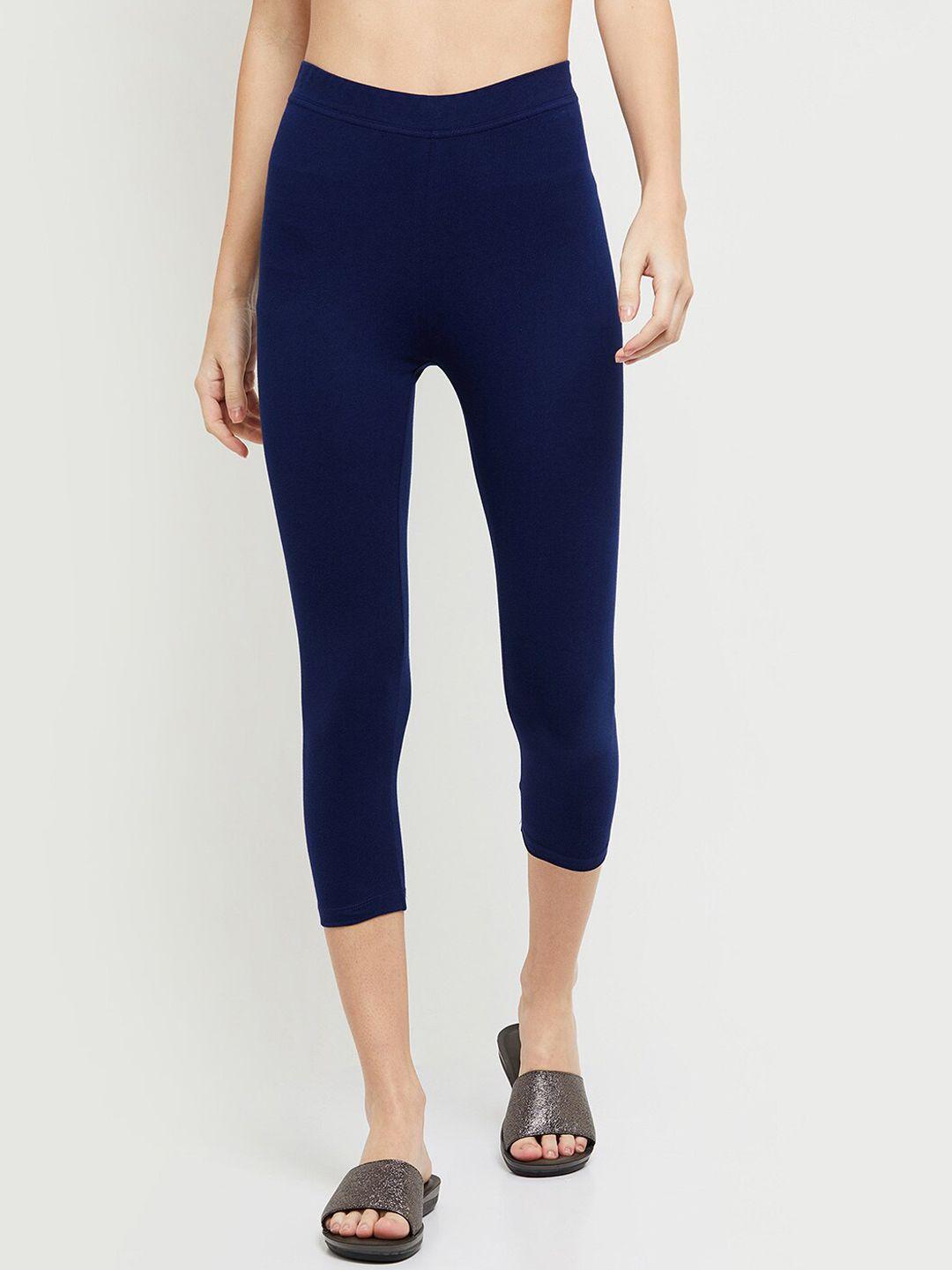 max women blue solid three-forth length leggings