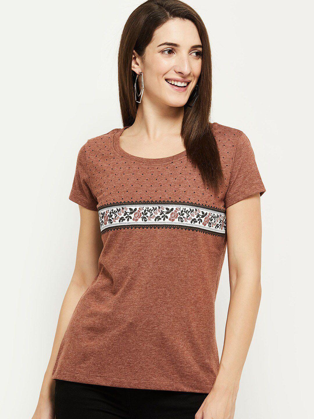 max women brown floral printed t-shirt