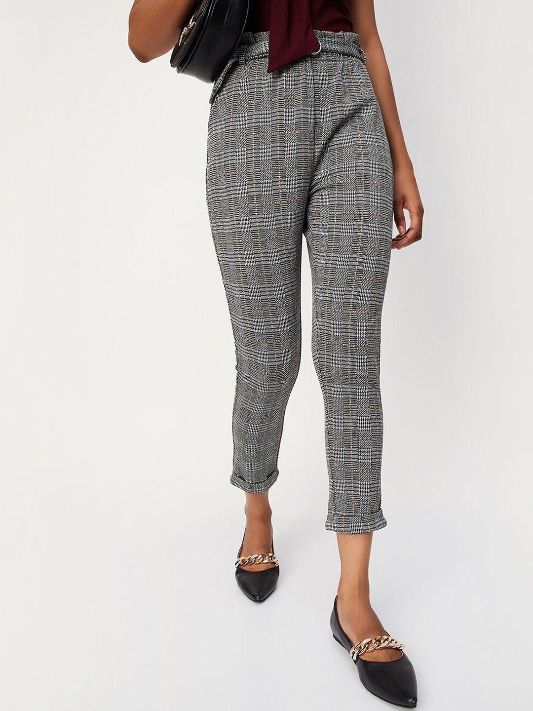 max women checked regular trousers