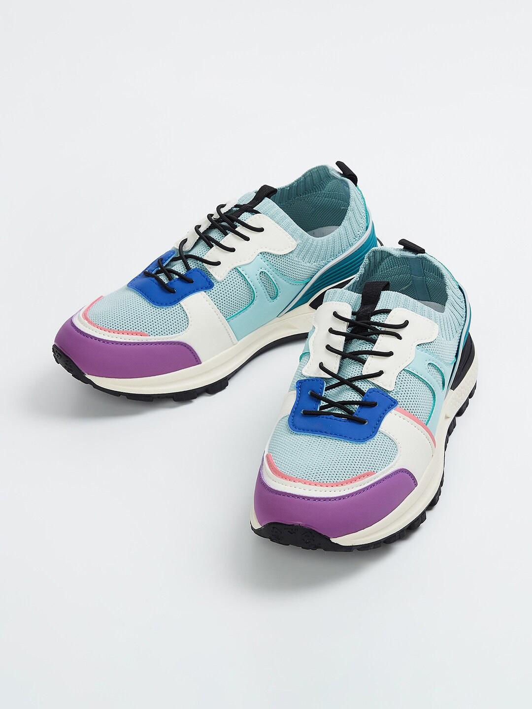 max women colourblocked lace-up walking shoes