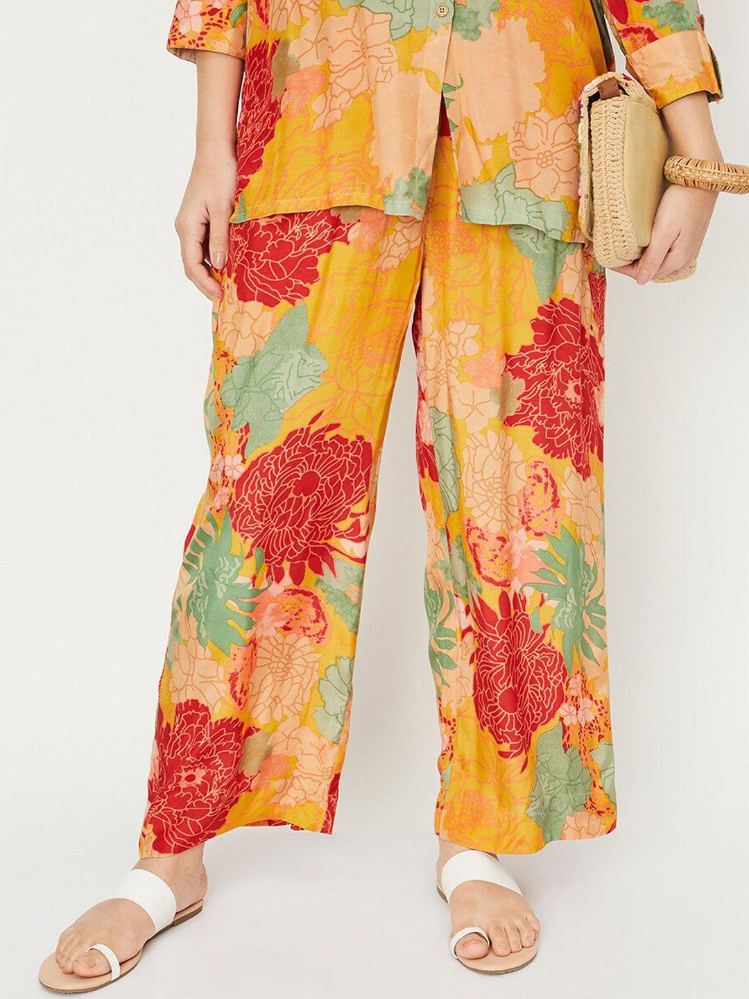 max women floral printed parallel trousers