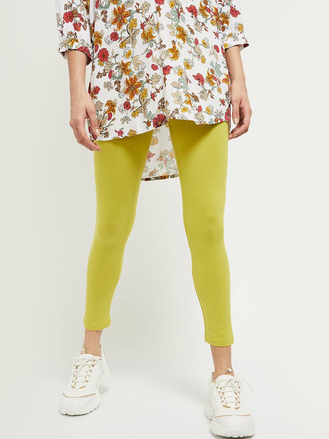 max women lime yellow solid ankle-length leggings