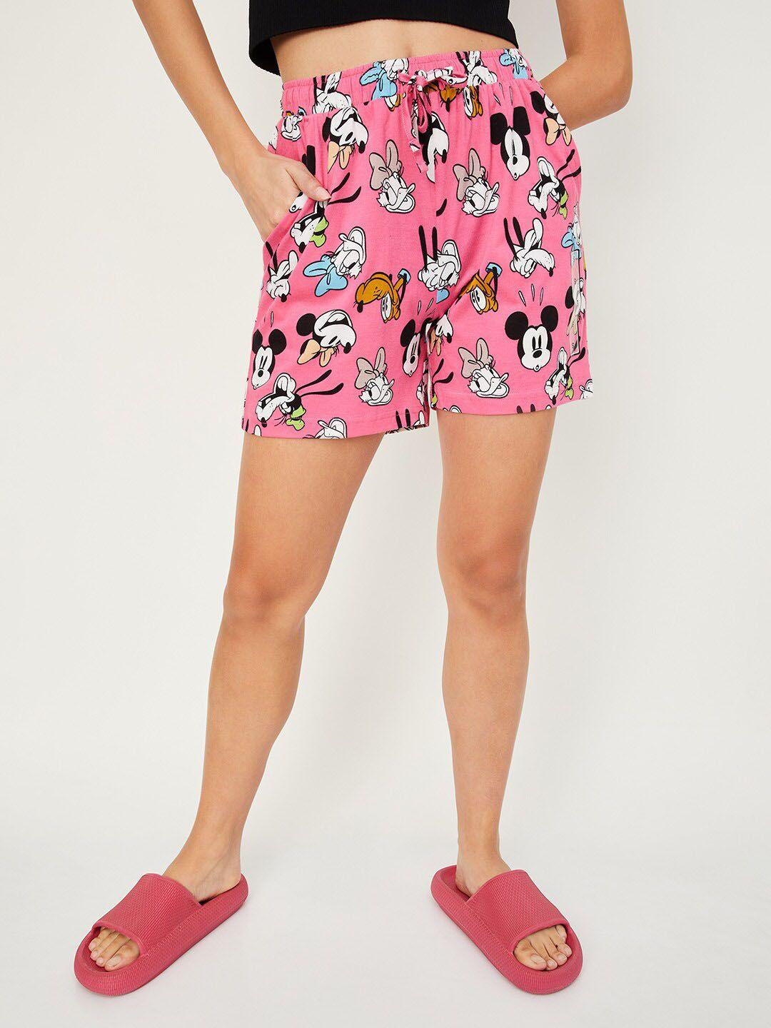 max women mickey & friends printed pure cotton shorts