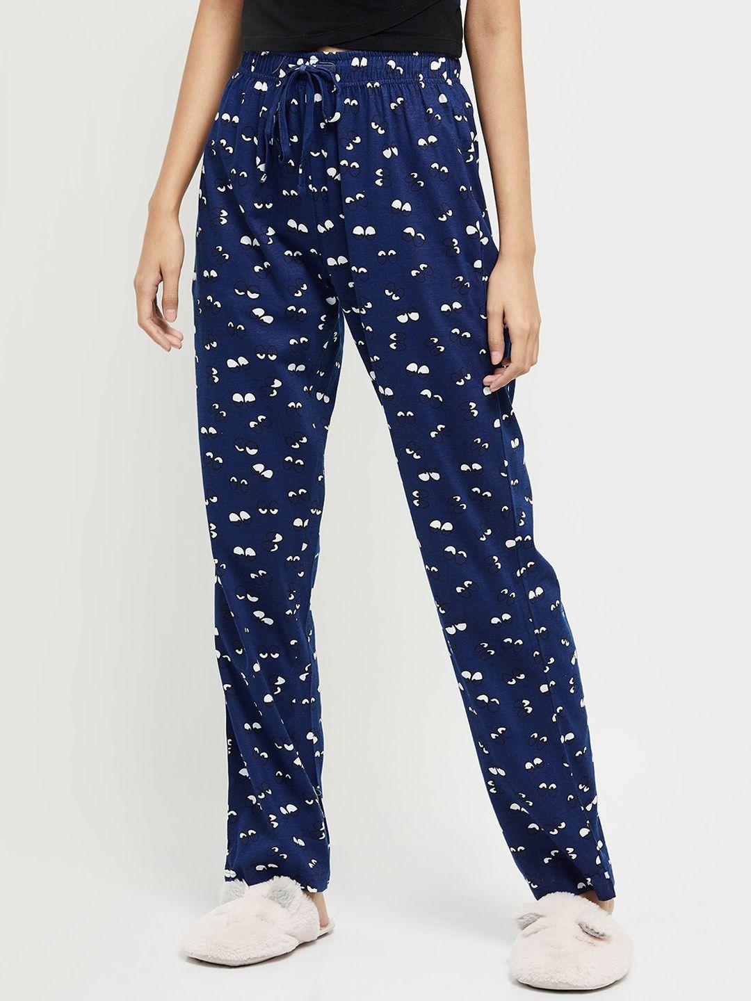 max women navy blue printed pure cotton lounge pant