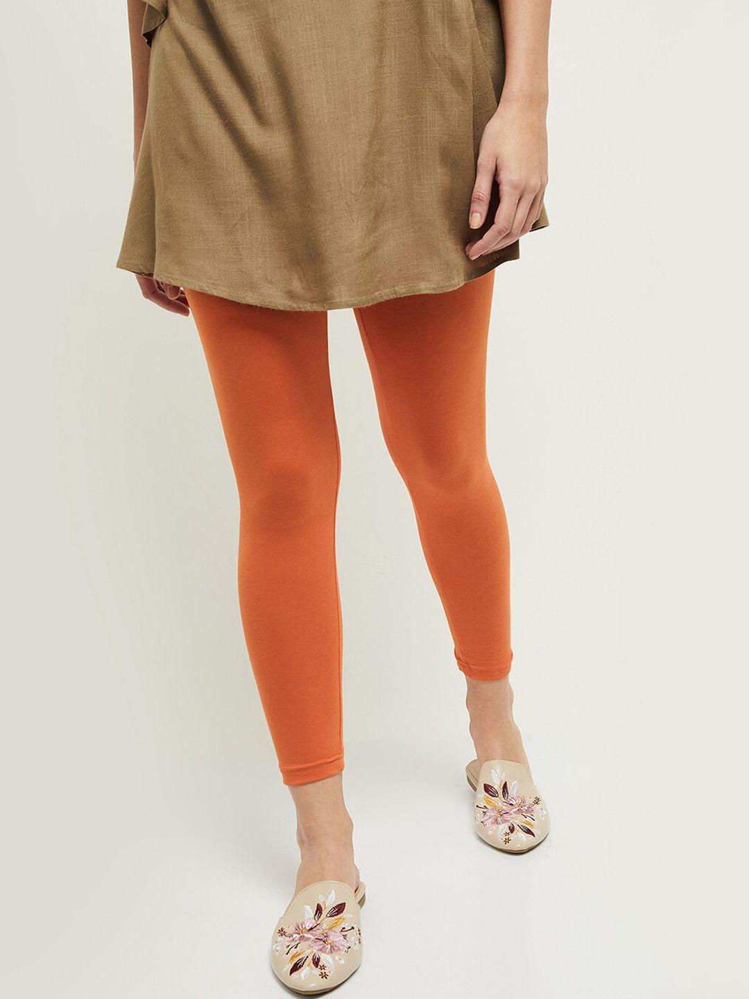 max women orange solid ankle-length leggings