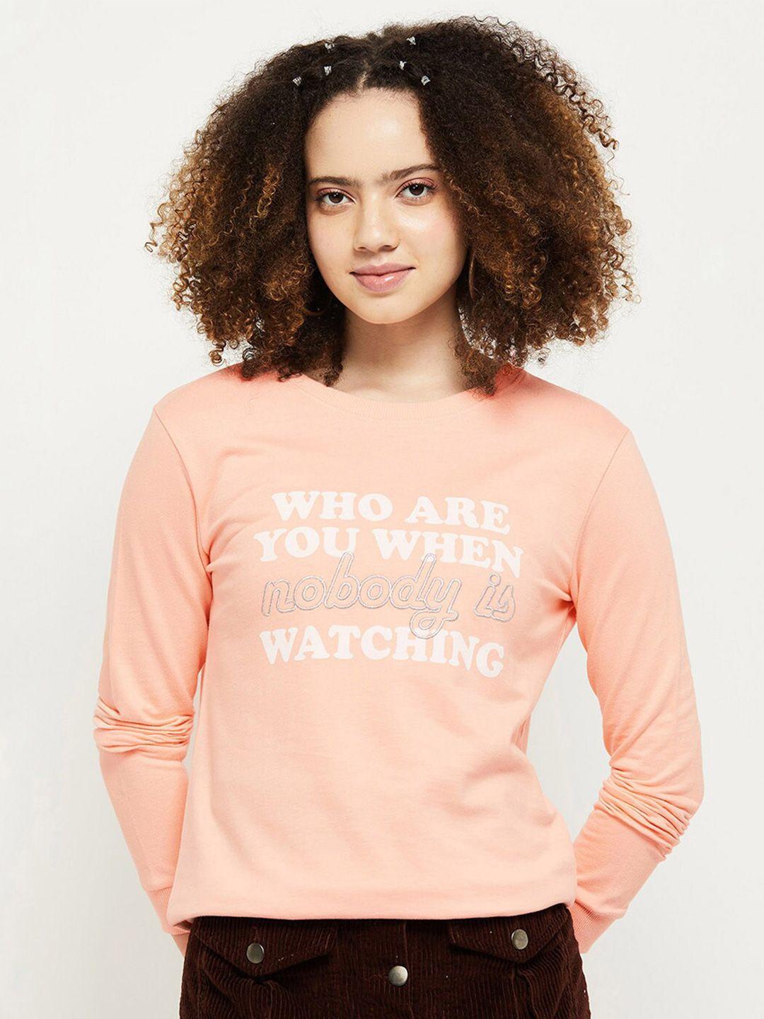 max women peach-coloured printed slip on sweatshirt