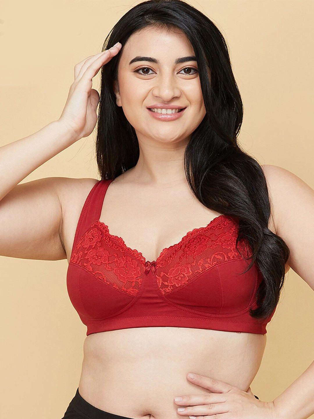 max women plus size maroon solid cotton everyday bra - lightly padded
