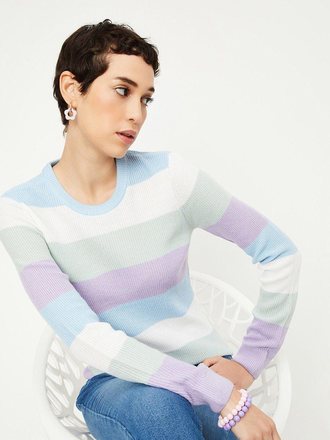 max women purple & blue colourblocked pullover