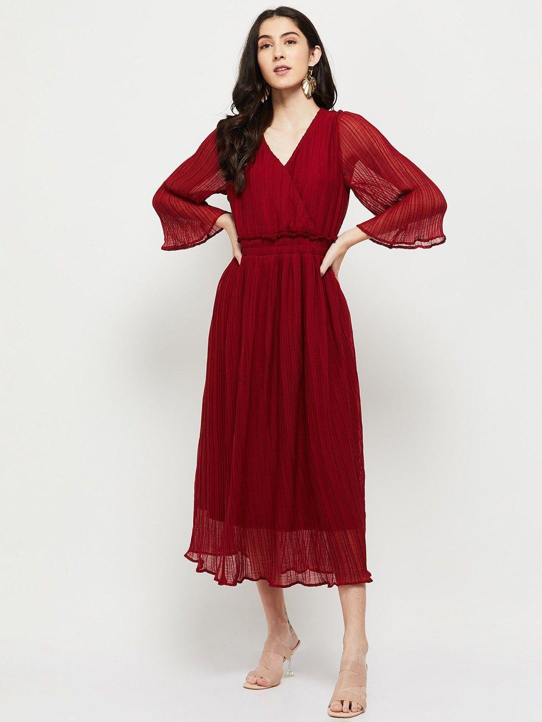 max women red midi solid dress