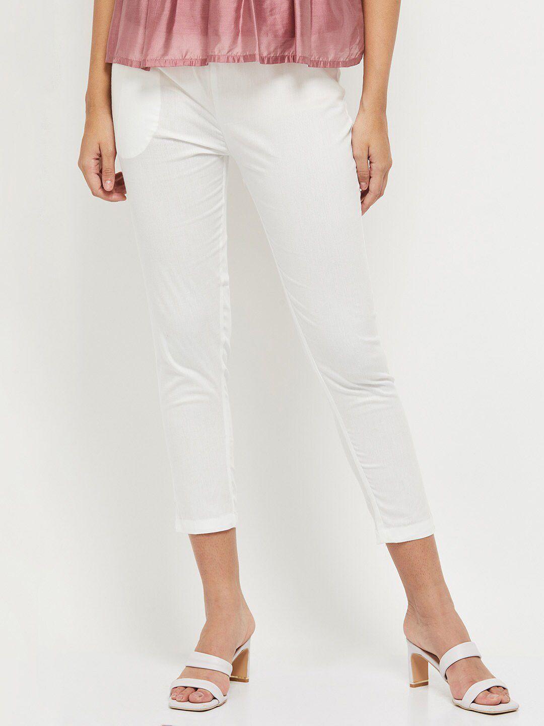 max women solid slim fit trousers