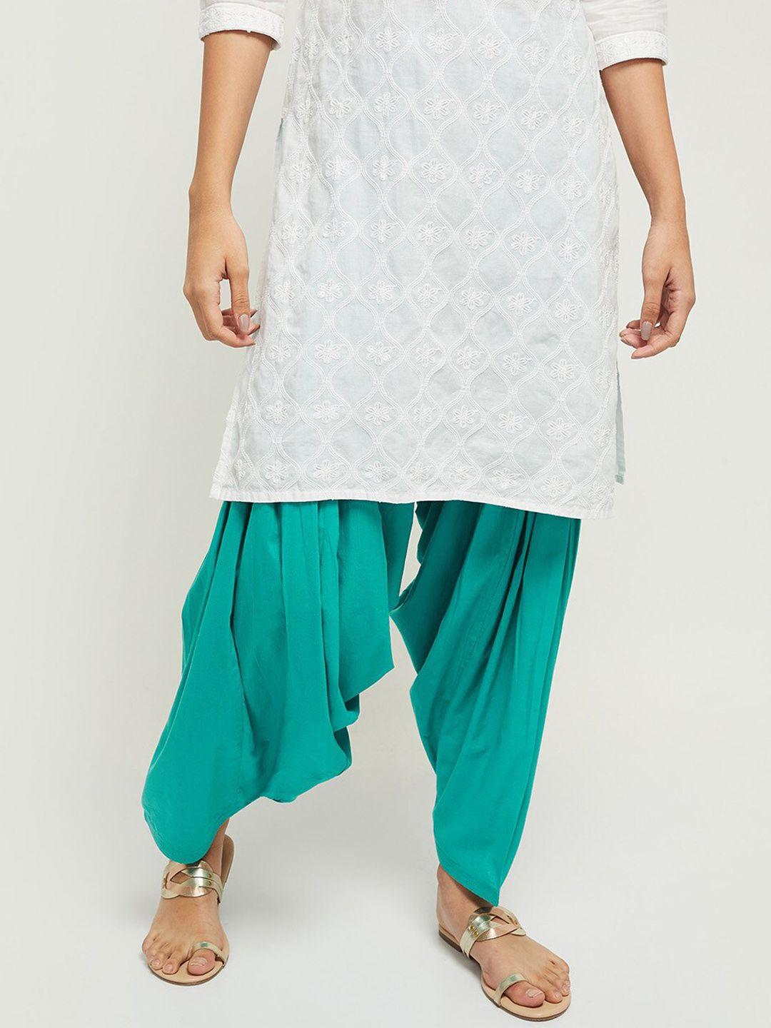 max women turquoise blue solid pure cotton patiala pants