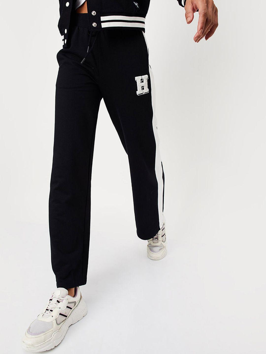 max-women-typography-printed-mid-rise-pure-cotton-track-pants