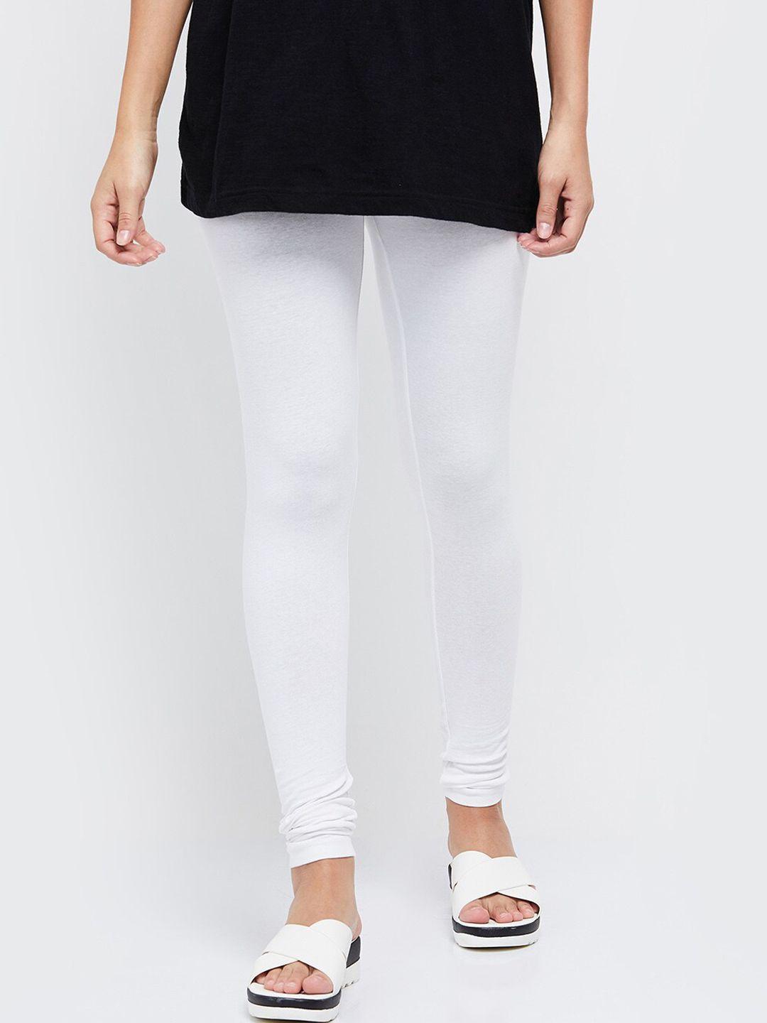 max women white solid churidar-length leggings