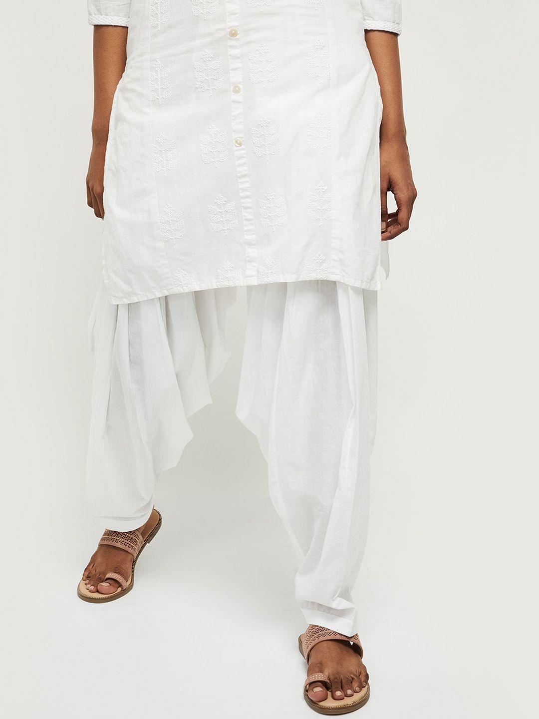 max women white solid pure cotton patiala pants