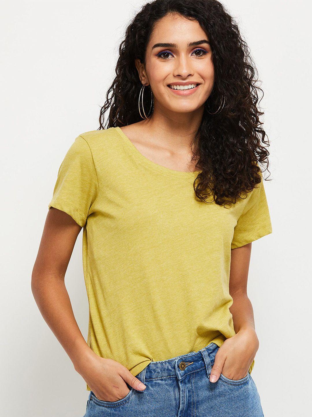 max women yellow solid t-shirt