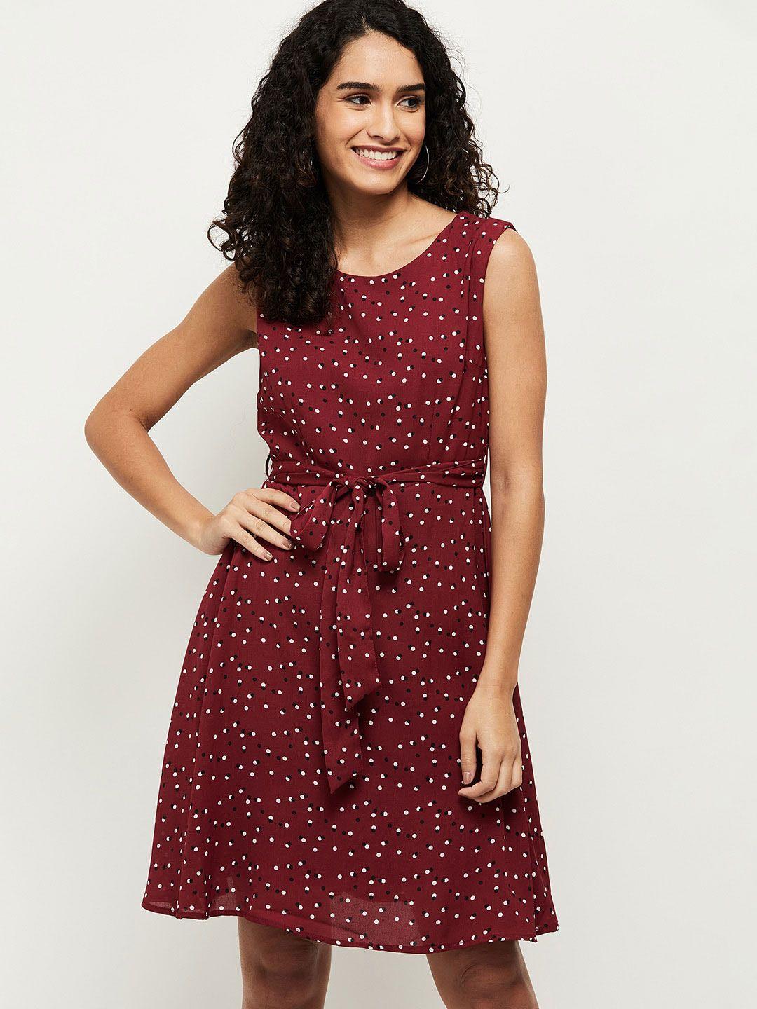 max  women maroon dress with waist tie up