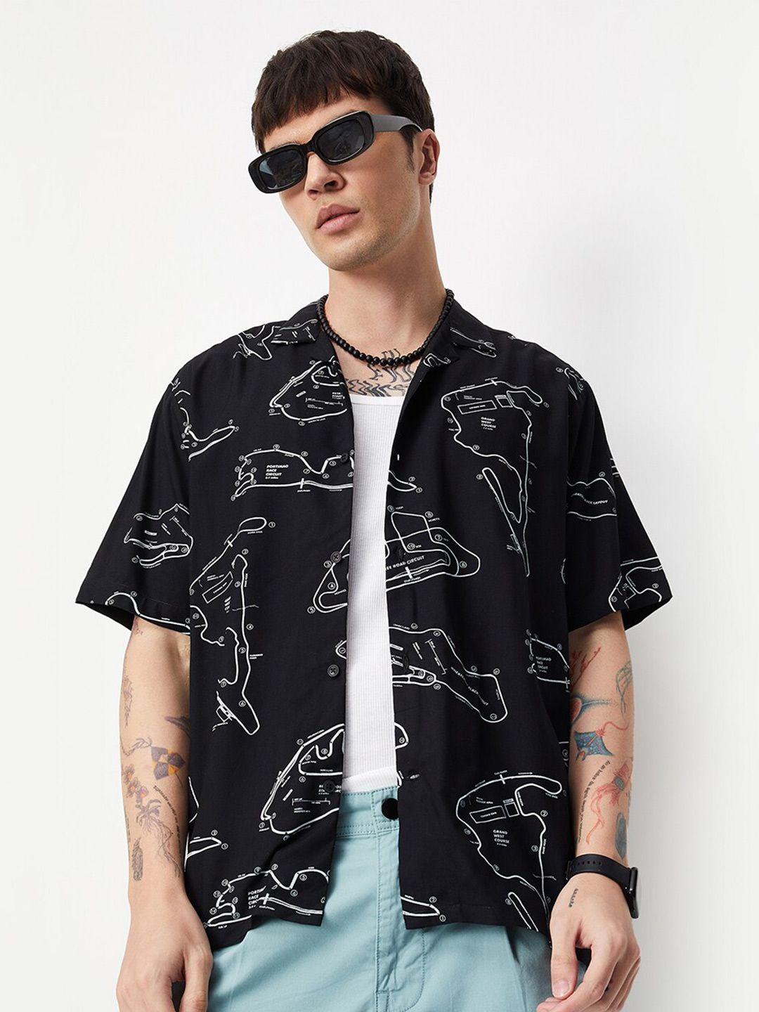 max abstract printed cuban collar casual shirt