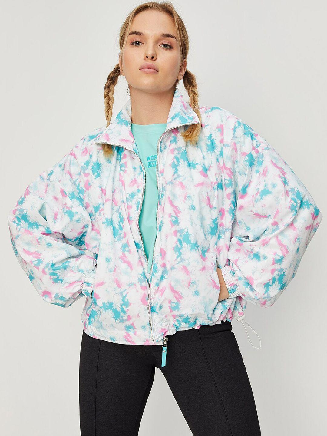 max abstract printed stand collar bomber jacket