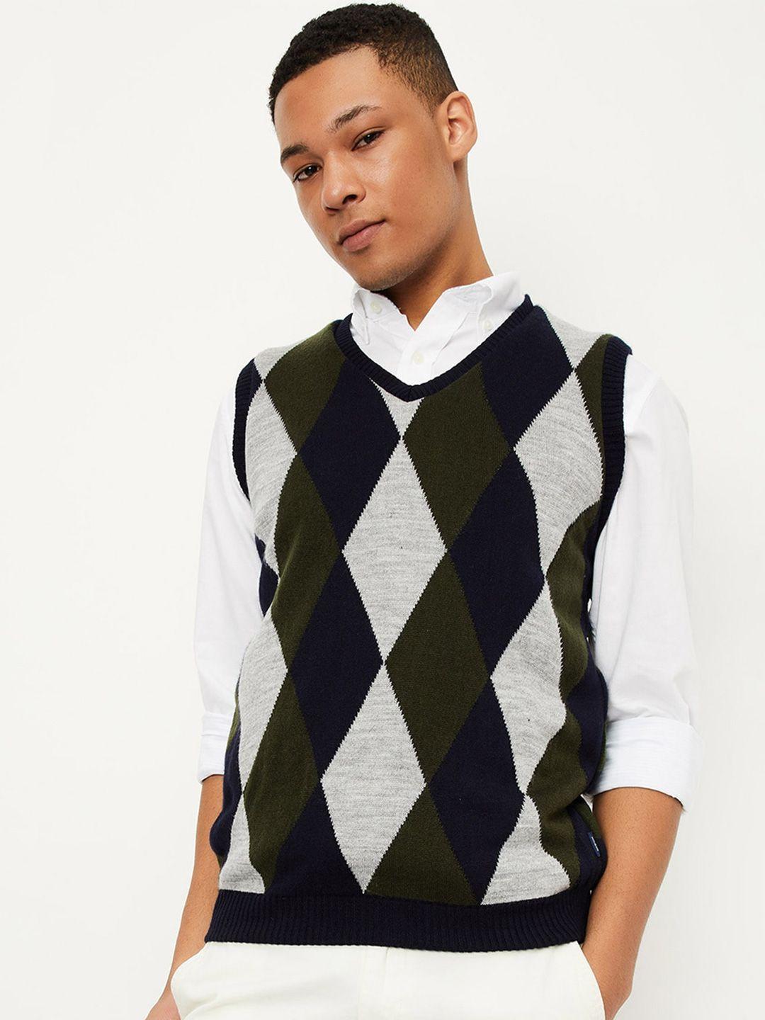 max argyle self design v-neck reversible pure acrylic sweater vest