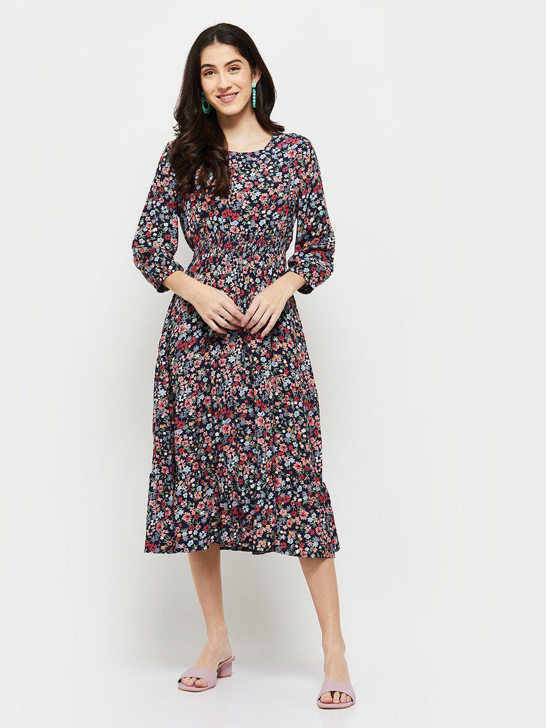 max blue floral a-line midi dress