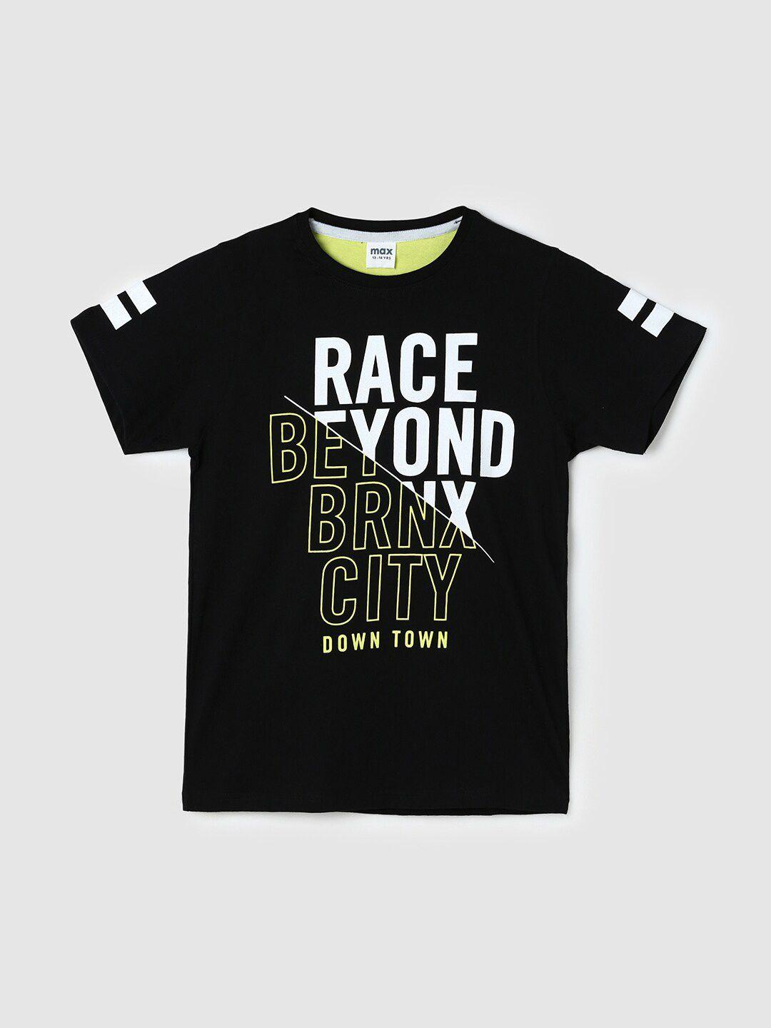 max boys black typography printed cotton t-shirt
