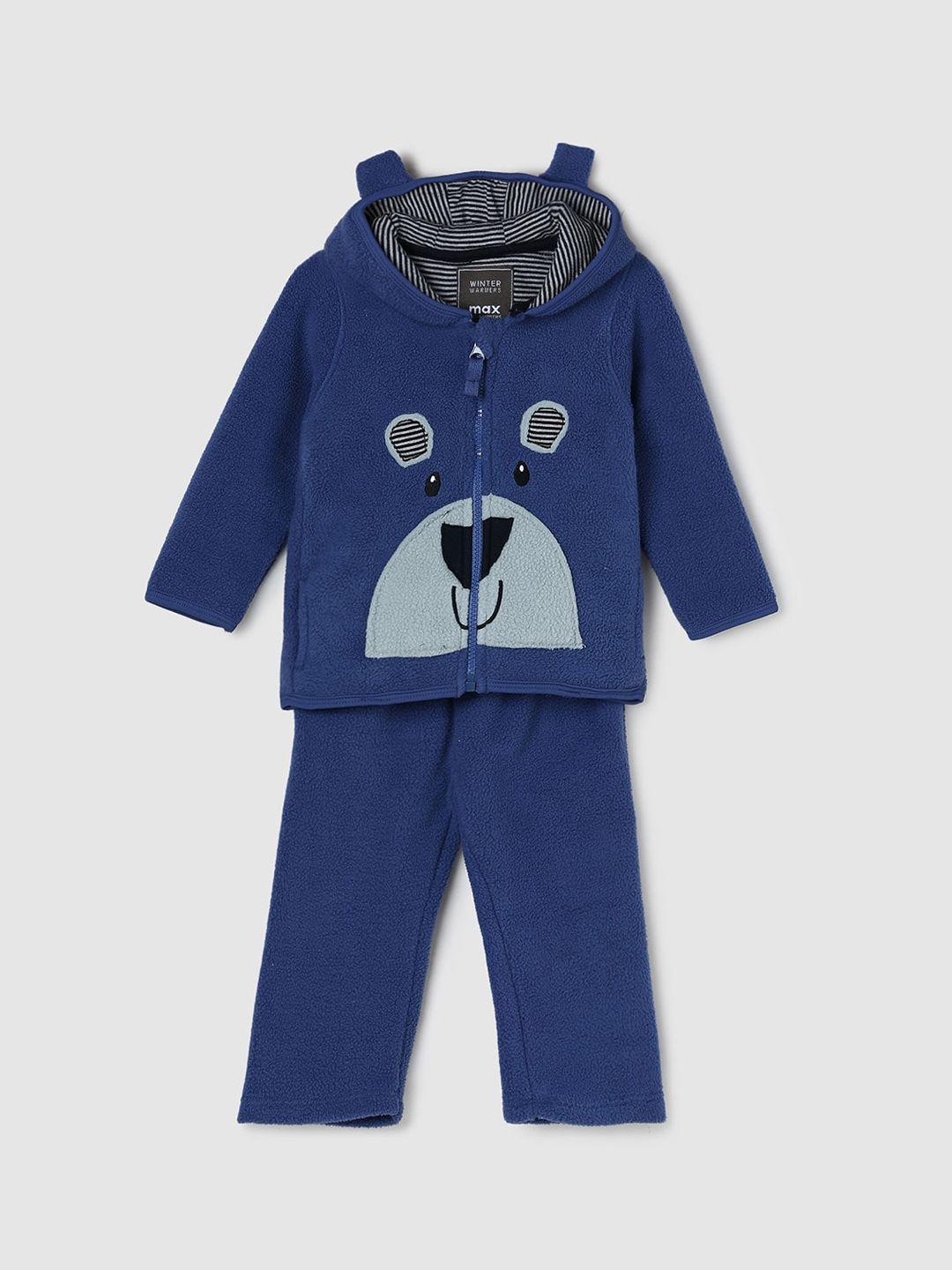 max boys blue & black printed night suit