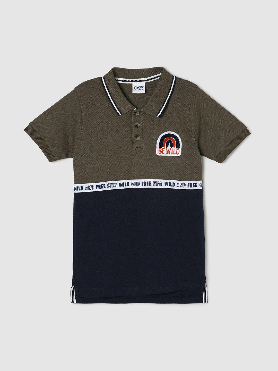 max boys blue & grey colourblocked polo collar t-shirt