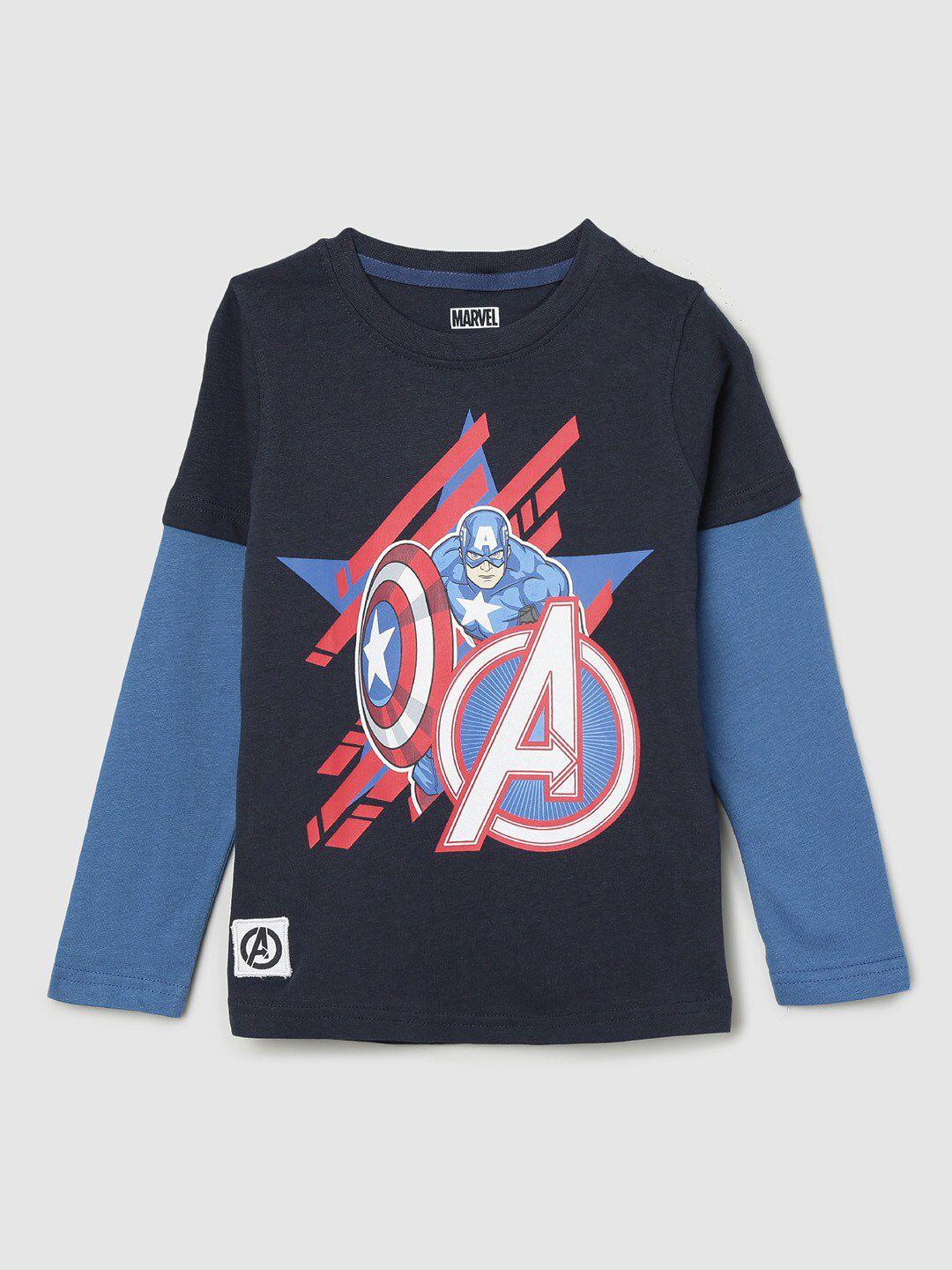 max boys blue & navy blue captain america printed pure cotton t-shirt