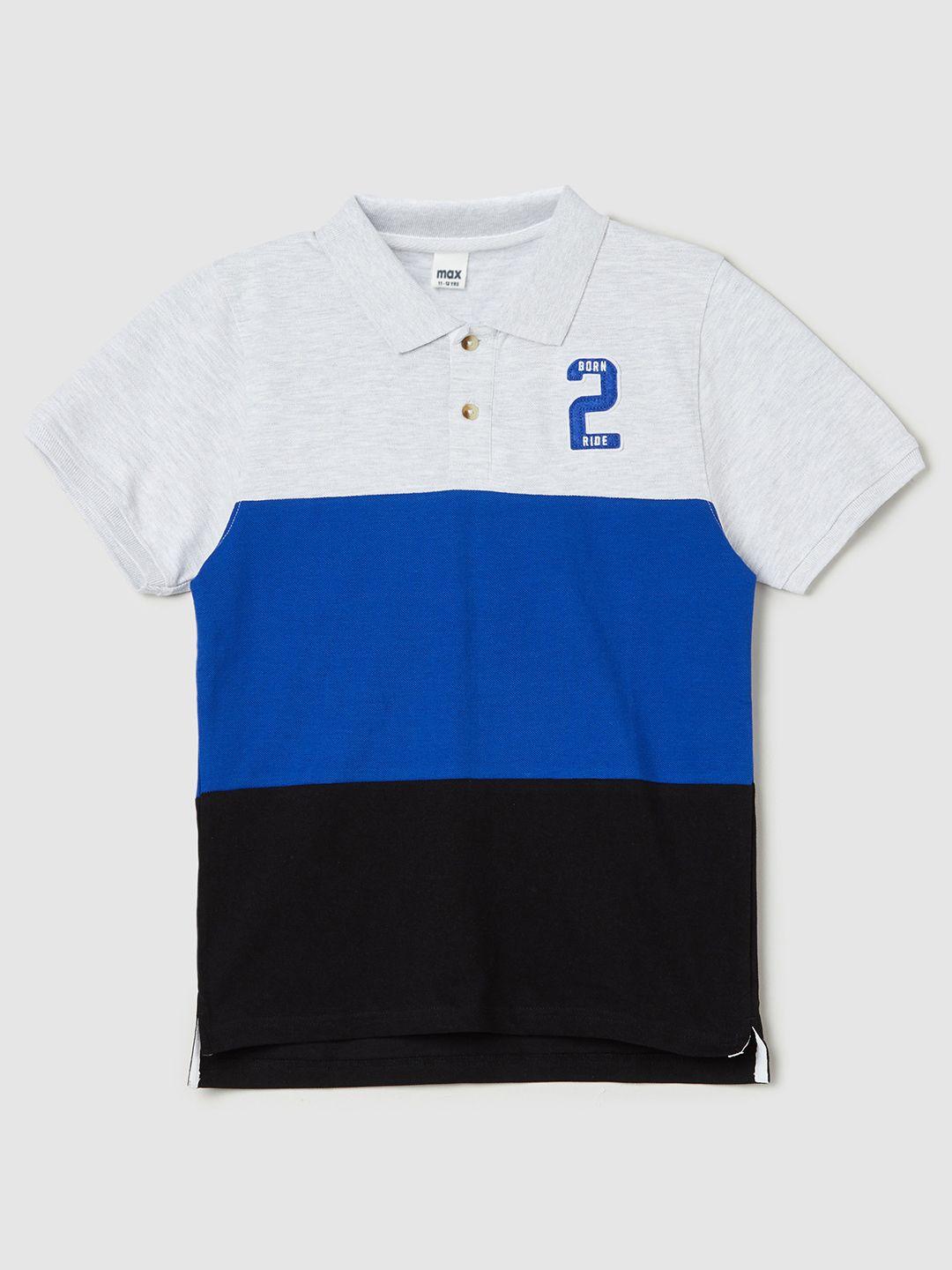 max boys blue colourblocked polo collar extended sleeves applique t-shirt