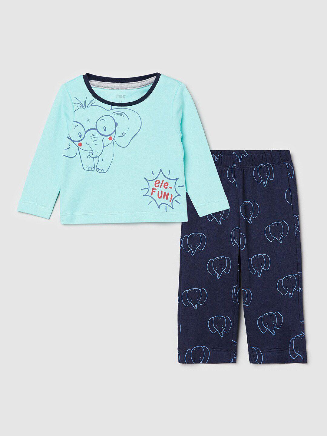 max boys blue graphic printed pure cotton t shirt & pyjamas