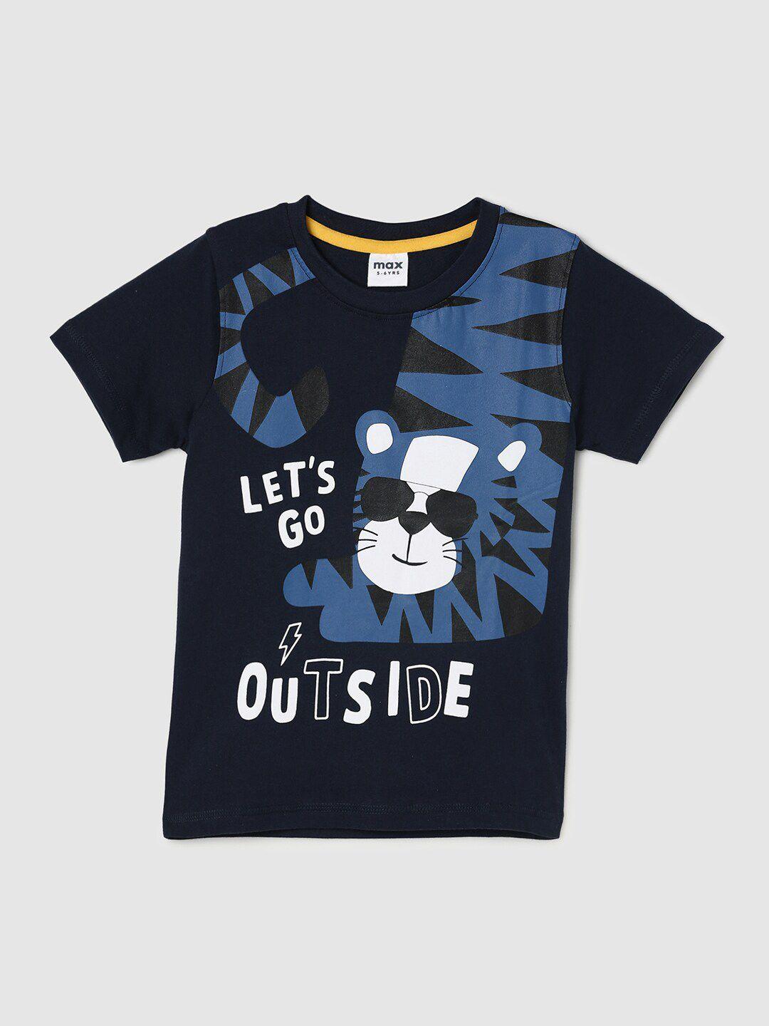 max boys blue printed applique cotton t-shirt