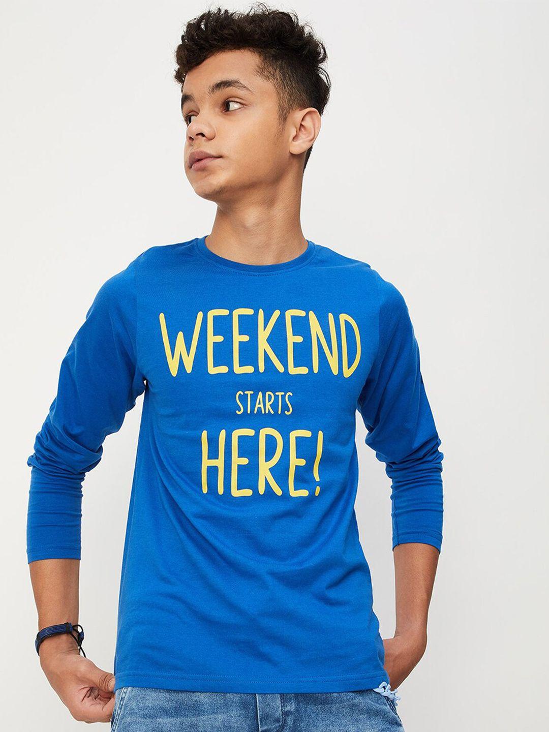 max boys blue typography printed pure cotton t-shirt