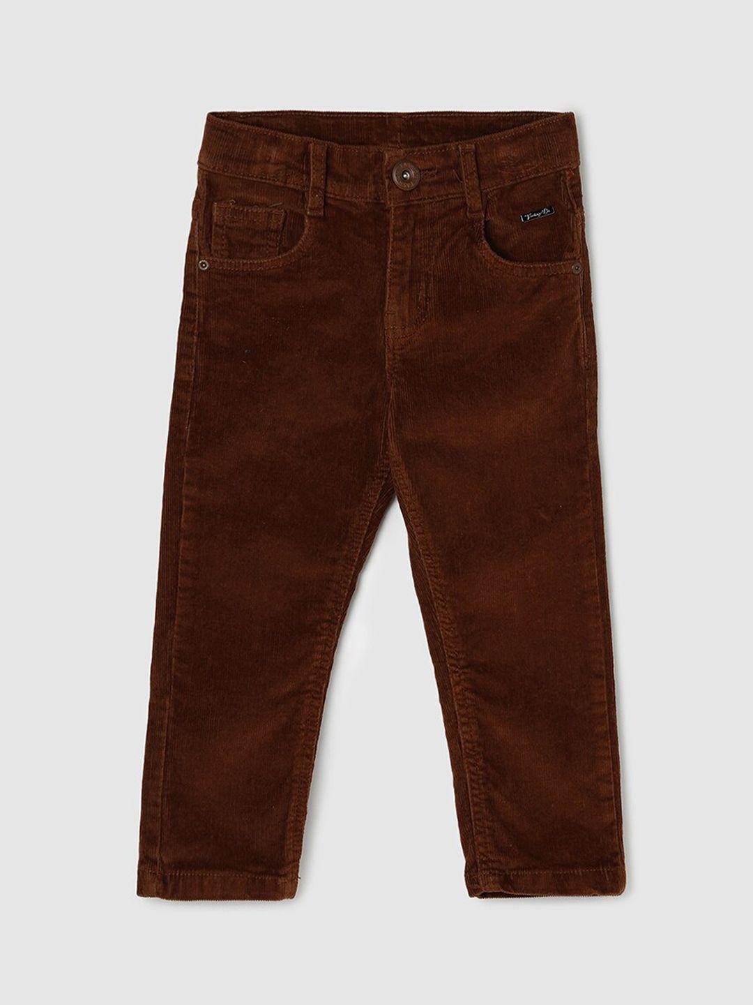 max boys brown solid regular fit cotton trouser