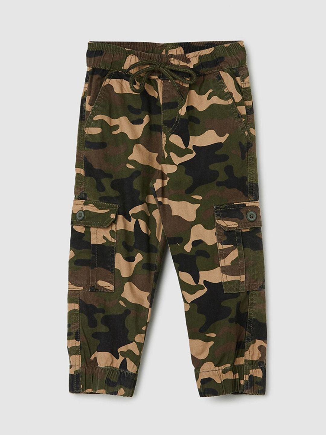 max boys camouflage printed mid-rise pure cotton cargos