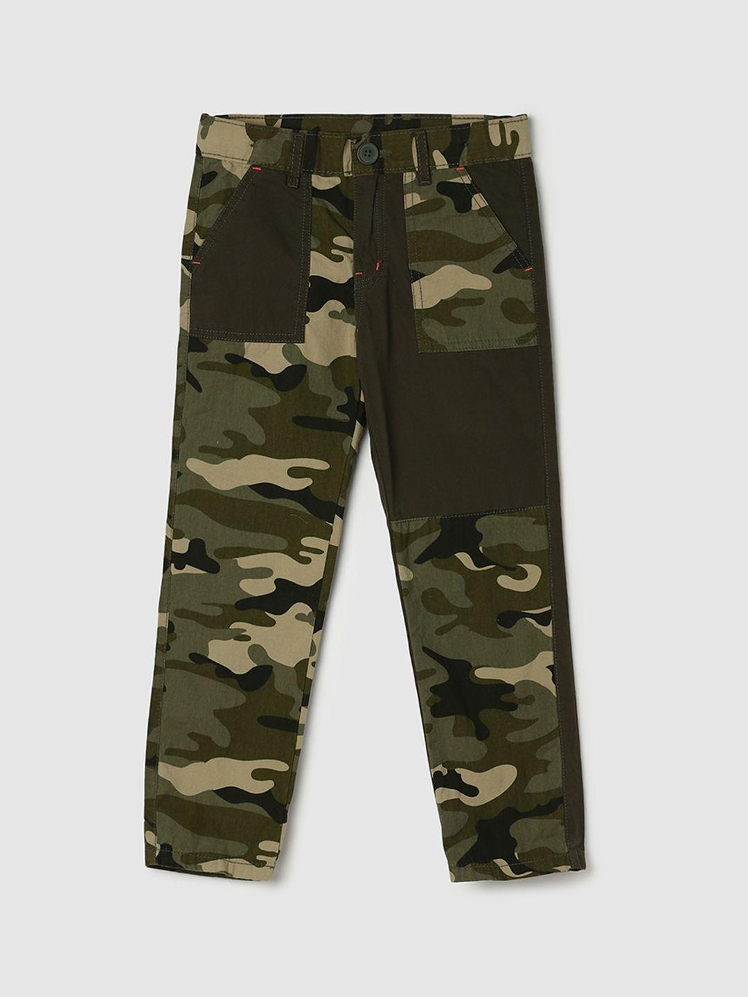 max boys camouflage printed regular pure cotton trousers