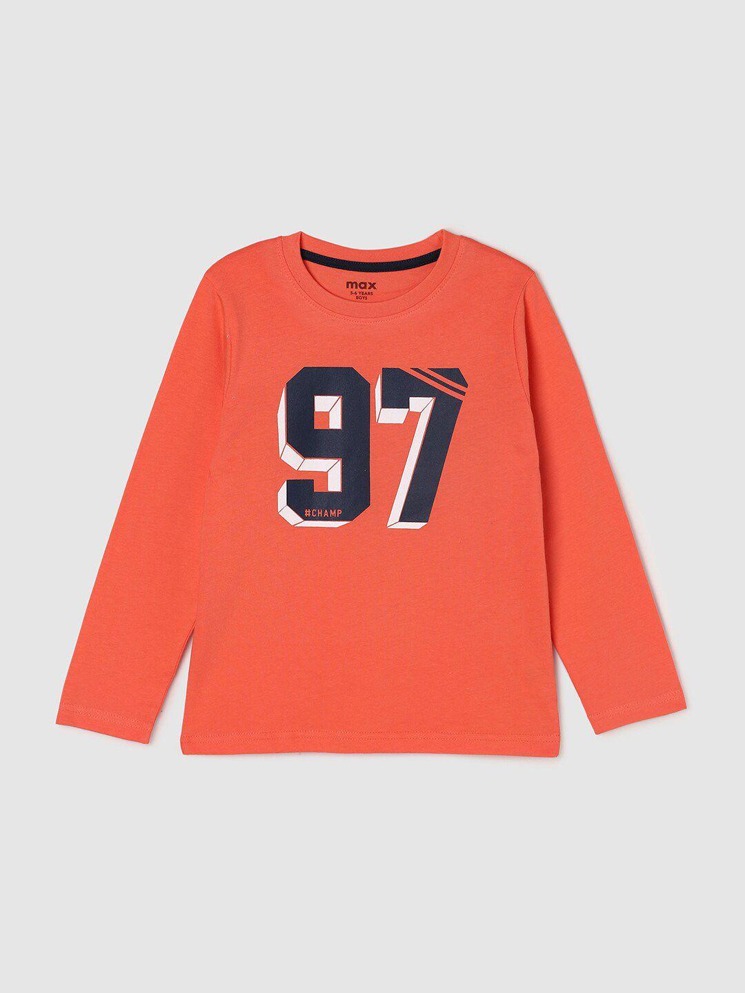 max boys coral & navy blue varsity printed cotton t-shirt