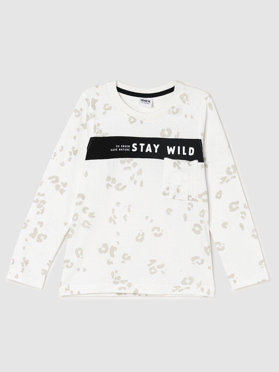 max boys cream-coloured typography printed applique cotton t-shirt