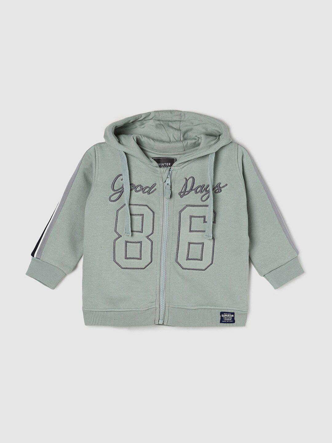 max boys green printed hooded sweatshirt