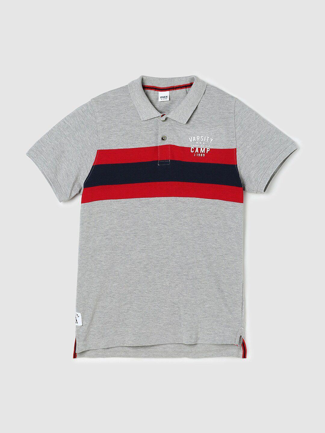 max boys grey & red colourblocked polo collar cotton t-shirt