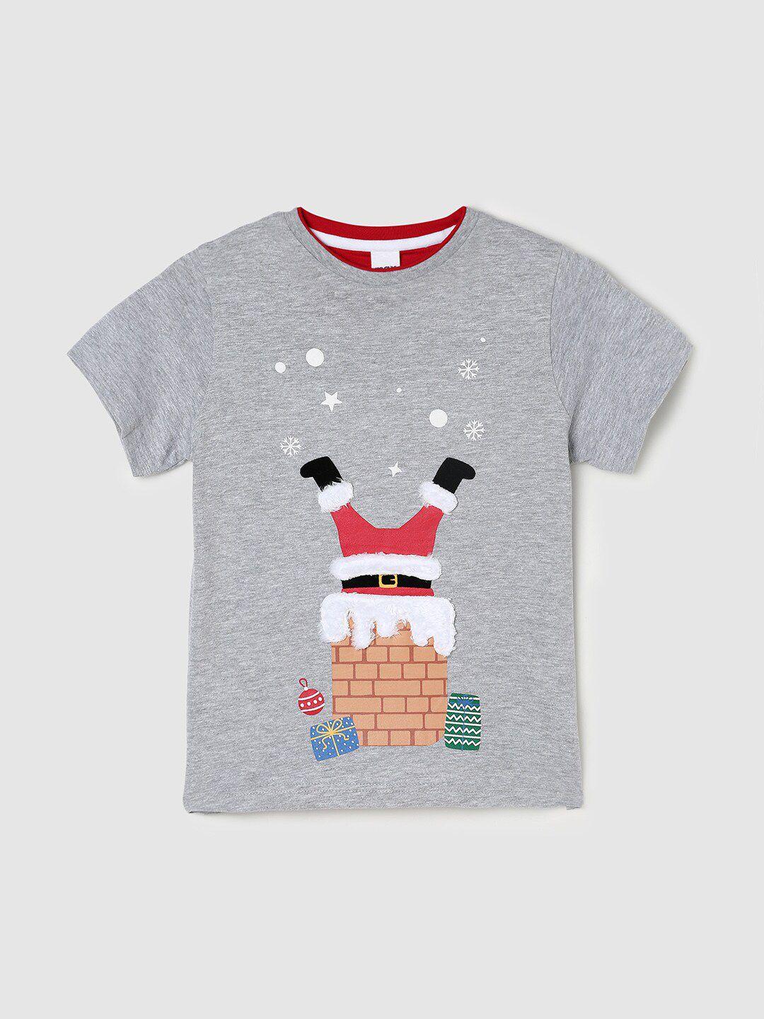 max boys grey & red printed applique cotton t-shirt