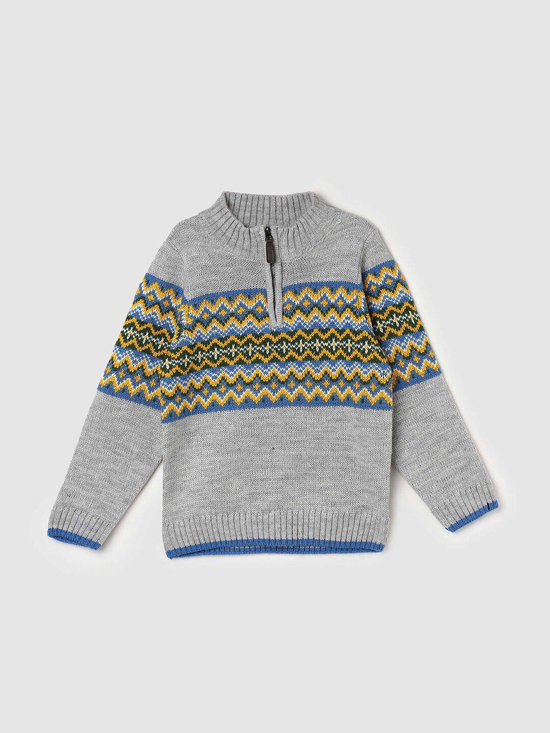 max boys mock collar self design acrylic wool pullover sweater