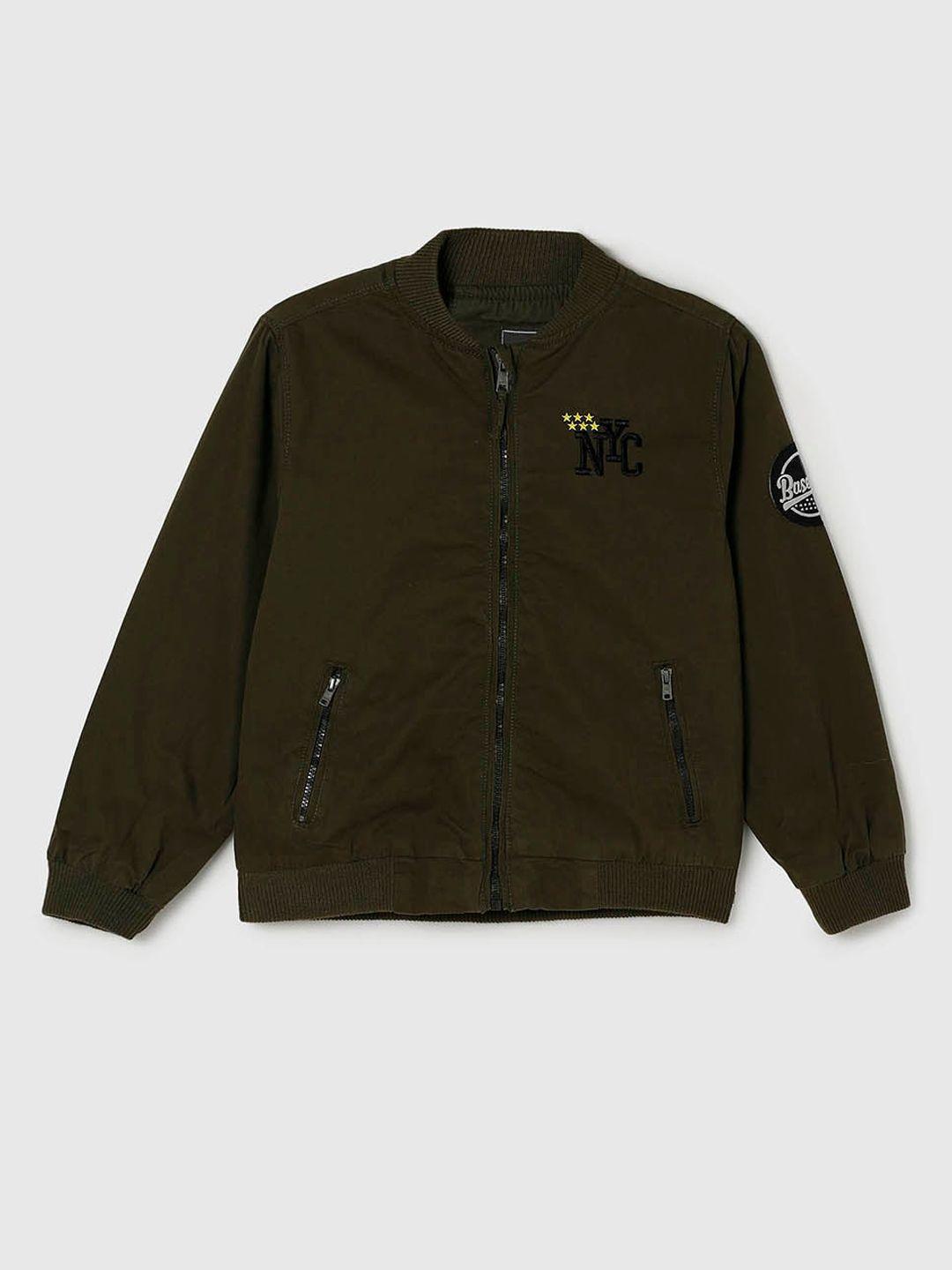 max boys olive green solid cotton bomber jacket