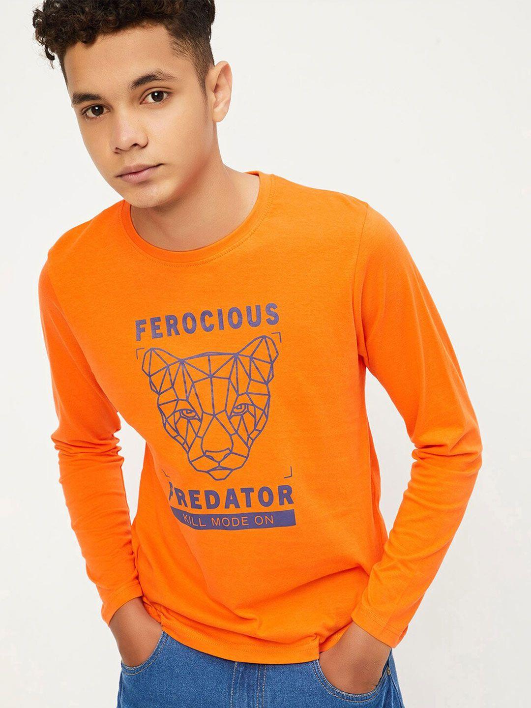max boys orange typography printed applique t-shirt